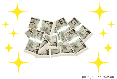 乱雑に置かれた1000万円の札束のイラストのイラスト素材