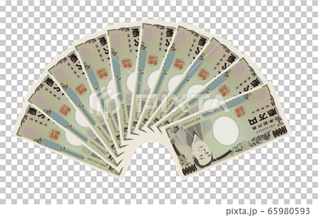 Illustration of 100,000 yen spread in a fan shape Illustration of 100,000 yen spread in a fan shape 65980593