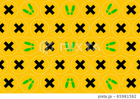 Footprint sign for warning to keep social distance between each other to protect Coronavirus (CoVID-19). 65981562
