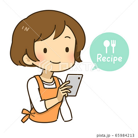 主婦 スマホでレシピ検索のイラスト素材