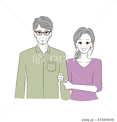 腕を組む仲良しシニア夫婦のイラスト素材
