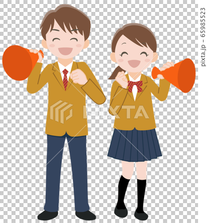 高中學生男人和女人用擴音器支持 高中學生男人和女人用擴音器支持 65985523
