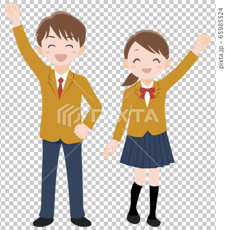 高興地舉起拳頭的高中男女 高興地舉起拳頭的高中男女 65985524