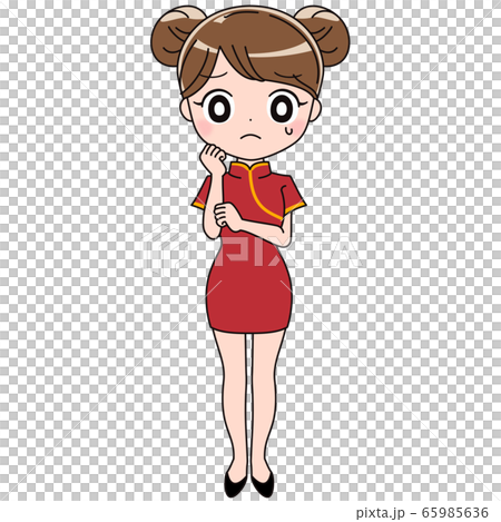 旗袍女人思考面部表情 旗袍女人思考面部表情 65985636