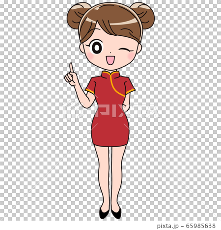チャイナドレス　女性　ポーズ　指差し 65985638