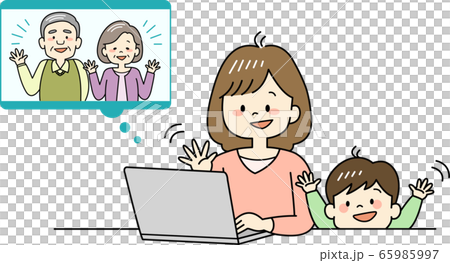 Parents and children making video calls with grandpa and grandma 65985997