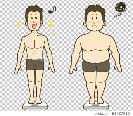 減肥前後的體重秤上的男人 65987610