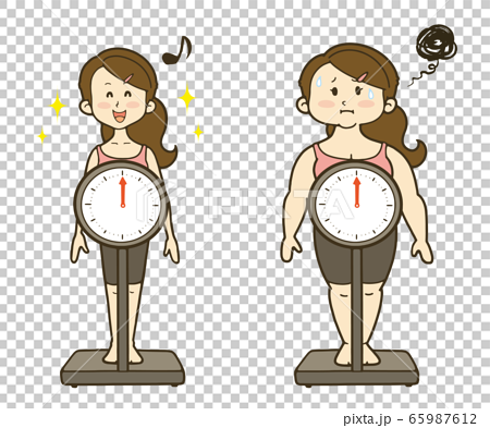 Woman riding a weight scale before and after... - Stock Illustration  [65987612] - PIXTA