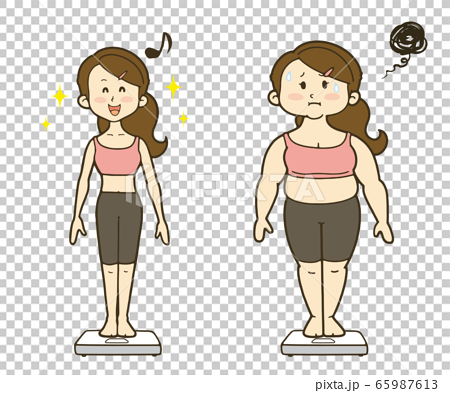 Woman riding a weight scale before and after... - Stock Illustration  [65987613] - PIXTA