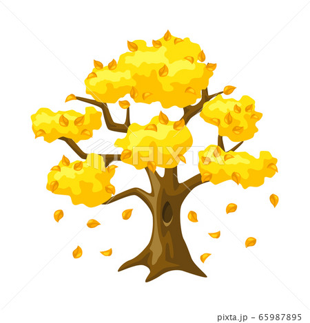 Autumn tree with falling yellow leaves. Seasonal illustration. 65987895