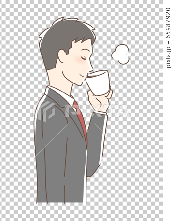 マグカップのコーヒーを飲む男性の横顔のイラスト素材