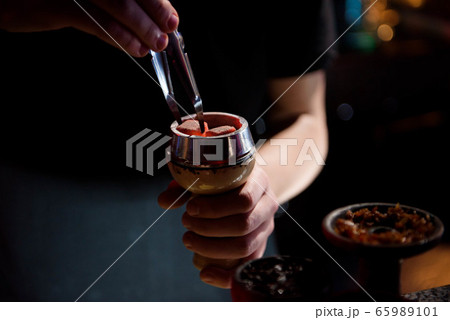 Shisha hookah with red hot coals. Modern hookah 65989101