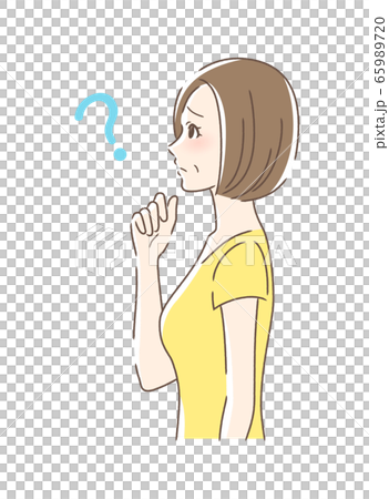 Side profile of a woman who feels anxiety, doubts, and worries Side profile of a woman who feels anxiety, doubts, and worries 65989720