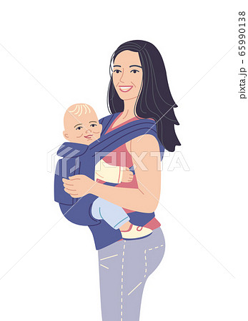 Young Mother Carrying Her Baby in Ergo Backpack 65990138