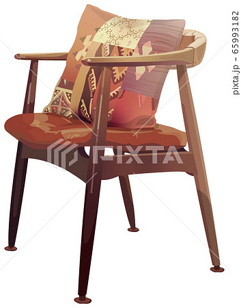 アンティーク椅子とクッションのイラスト素材