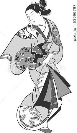 浮世絵　女性　その66　白黒 65996797