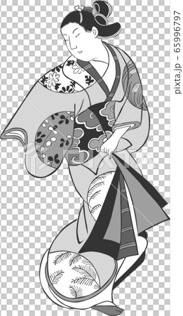 浮世絵　女性　その66　白黒 65996797