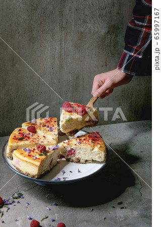 Raspberry baked cheesecake 65997167