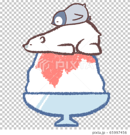 Polar bear large penguin chick on shaved ice 65997456