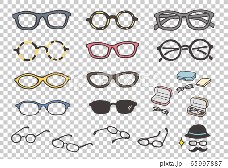 いろんなメガネの手描きイラストセット カラー のイラスト素材 65997887 Pixta