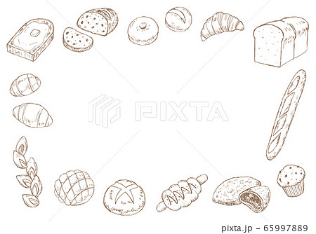 ラフに描いた手描きパンのフレームのイラスト素材 65997889 Pixta
