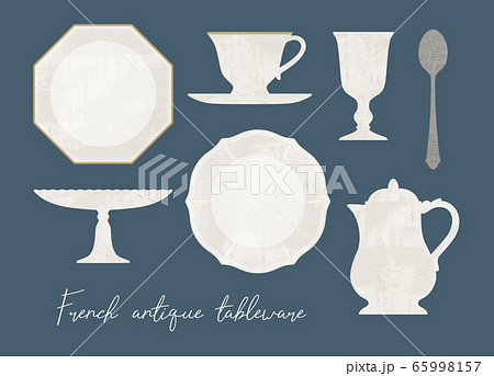 ヨーロッパのアンティーク食器のイメージのイラスト素材