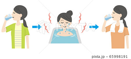 入浴前後に水分補給をする女性 65998191