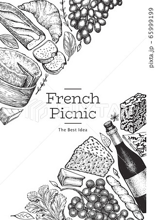 French food illustration design template. Hand 65999199