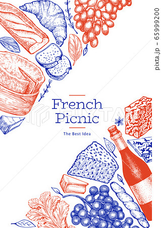 French food illustration design template. Hand French food illustration design template. Hand 65999200