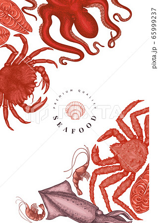 Seafood design template. Hand drawn vector seafood Seafood design template. Hand drawn vector seafood 65999237