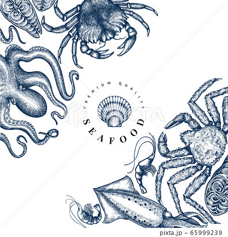Seafood design template. Hand drawn vector seafood Seafood design template. Hand drawn vector seafood 65999239