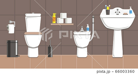 The bathroom in white and brown tones. Vector image in the flat design style. Paper space, space for text 66003360