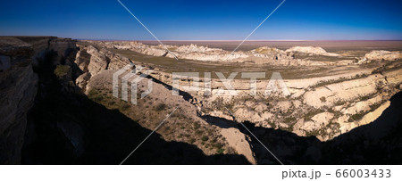 Panorama view to Aral sea from the rim of Plateau Panorama view to Aral sea from the rim of Plateau 66003433