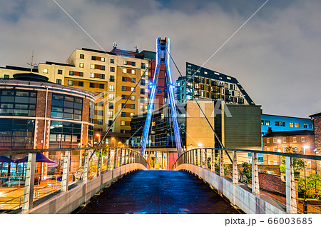 Footbridge across the Aire River in Leeds, England Footbridge across the Aire River in Leeds, England 66003685