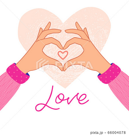 Hands of a person that show a sign of heart or love with a heart drawn inside and against the 66004078