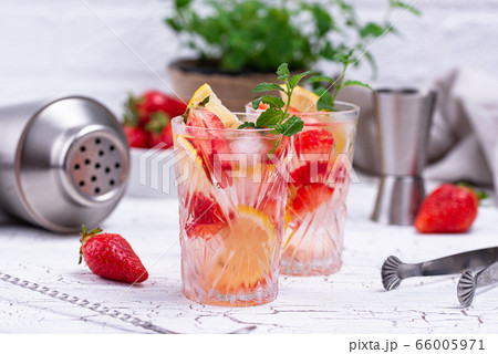 Summer strawberry lemonade with lemon Summer strawberry lemonade with lemon 66005971