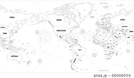 World Map With Countries Labeled Black And White