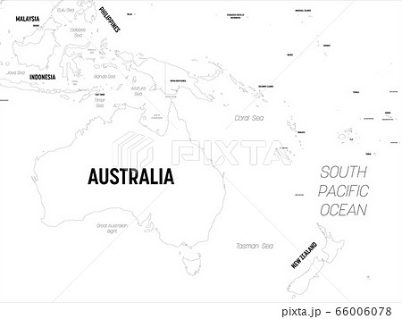 Australia and Oceania map. High detailed political map of australian and pacific region with country, capital, ocean and sea names labeling