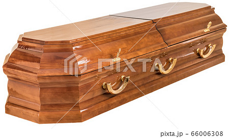 Coffin made of wood. Isolated on a white background. 66006308