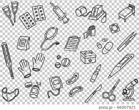Line drawing, medical care, medical injector, stethoscope, female bed, drug microscope, mask, rubber gloves, thermometer, bandage, etc. Line drawing, medical care, medical injector, stethoscope, female bed, drug microscope, mask, rubber gloves, thermometer, bandage, etc. 66007925