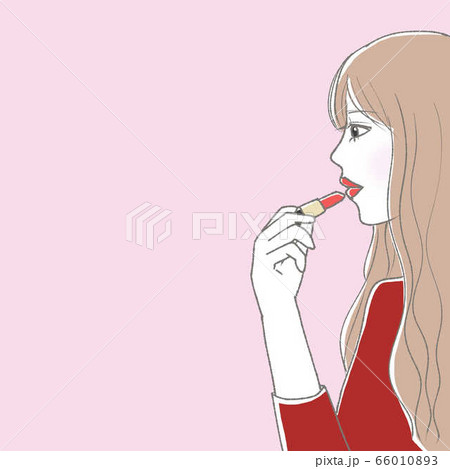 口紅と女性 塗ピンク 口紅と女性 塗ピンク 66010893