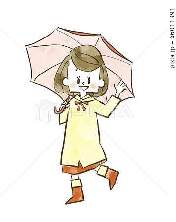 傘をさしている女性-水彩 66011391