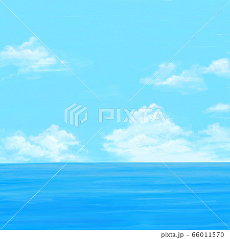 鮮やかなブルーの海 立ち上る雲と空 水平線のイラスト素材