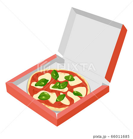 デリバリーの箱に入った美味しそうなピザのイラスト のイラスト素材