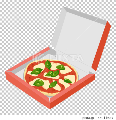 デリバリーの箱に入った美味しそうなピザのイラスト のイラスト素材