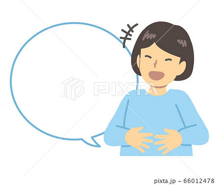 水色の服を着た お腹を抱えて笑う女の子吹き出しのイラスト素材