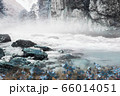 Beautiful mountain river landscape with Blue flowers 66014051