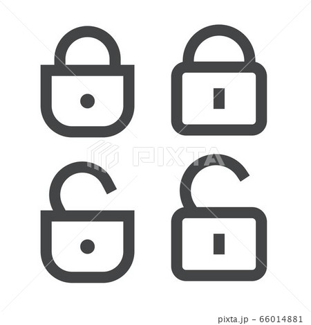 Padlock or lock icon vector open and closed line outline art isolated symbol, unlocked and locked padlocks secured or protected sign clipart 66014881