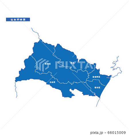 仙台市地図 シンプル青 市区町村のイラスト素材