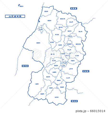 山形県地図 シンプル白地図 市区町村のイラスト素材